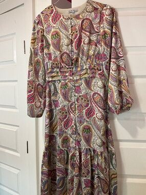 Yakira Bella modest Vibrant Multi-Color Paisley Long Sleeve Tiered Maxi Dress